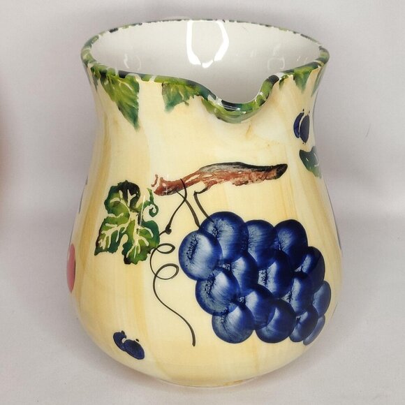 DANSK Ceramic Water Pitcher Hand Painted Apple Grape Cherries Made in Italy - Picture 2 of 5